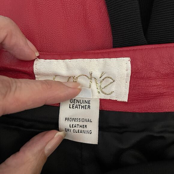 Vintage 90s Y2K Cache Red Leather & Black Knit Sexy Hawt Women's Pants Size 8 M - Picture 5 of 10